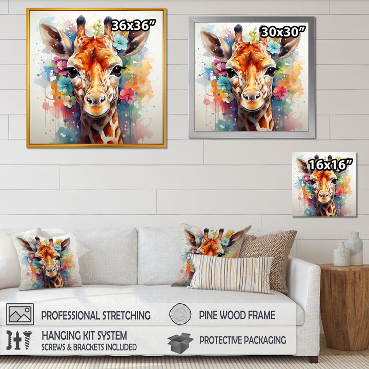 Colorful floral Giraffe Portrait - Giraffe Wall Art Prints