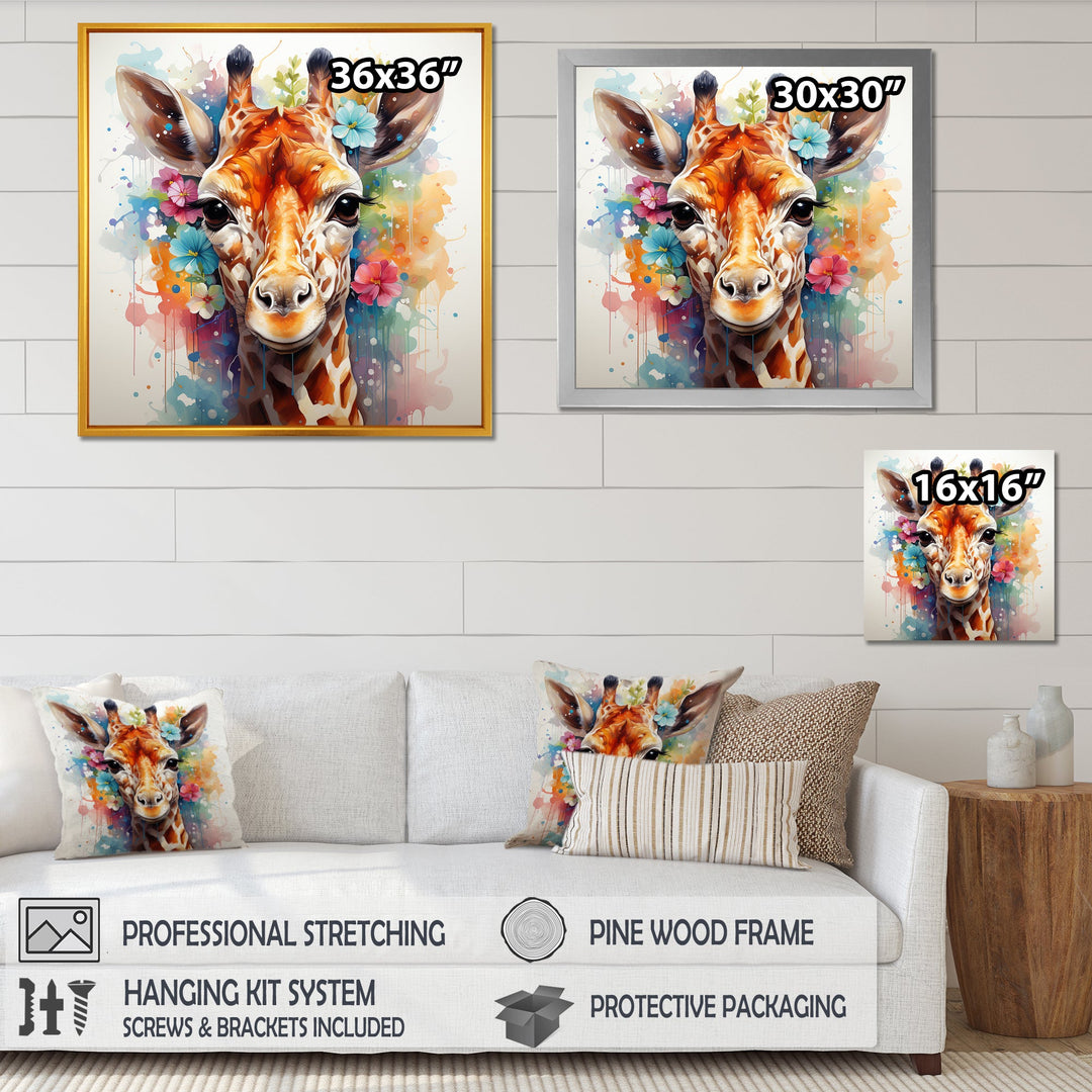 Colorful floral Giraffe Portrait - Giraffe Wall Art Prints