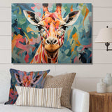 Orange and green Giraffe Portrait - Animals Canvas Wall Art