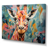 Orange and green Giraffe Portrait - Animals Canvas Wall Art