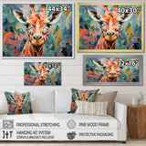 Orange and green Giraffe Portrait - Animals Canvas Wall Art