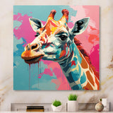 Pink and green Giraffe Portrait - Pink Giraffe Wall Art