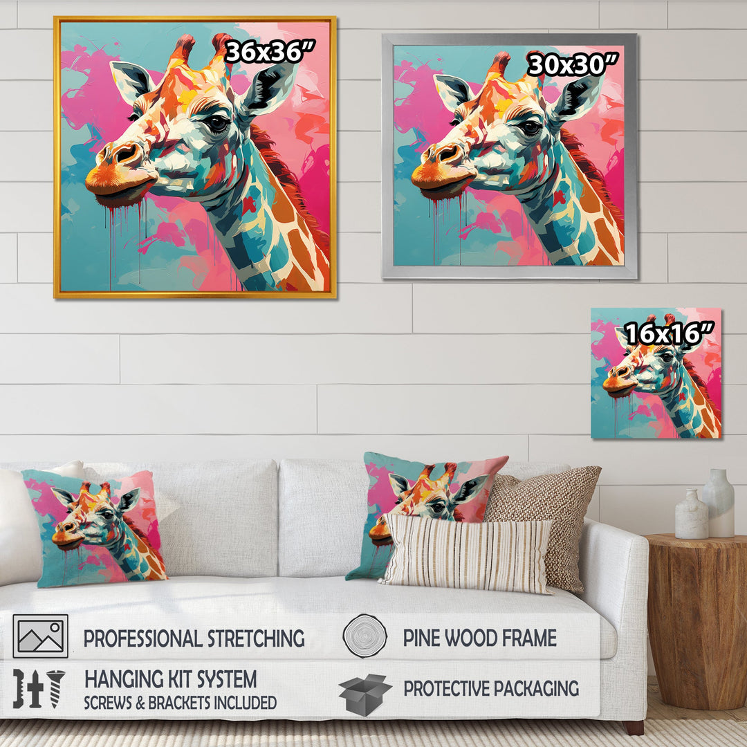 Pink and green Giraffe Portrait - Pink Giraffe Wall Art