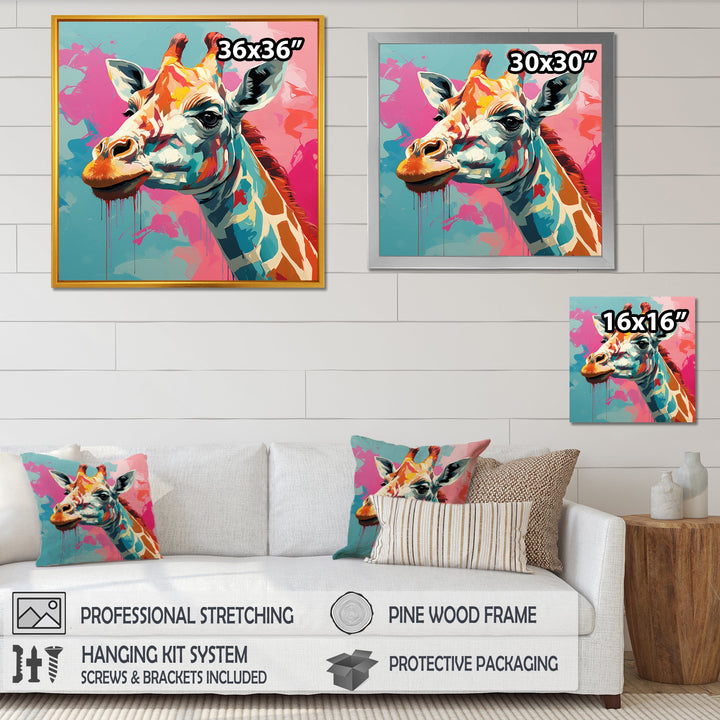 Pink and green Giraffe Portrait - Pink Giraffe Wall Art