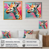 Pink and green Giraffe Portrait - Pink Giraffe Wall Art