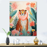 Green and pink Leopard tropical elegance IV - Animals Canvas Wall Art