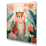 Green and pink Leopard tropical elegance IV - Animals Canvas Wall Art