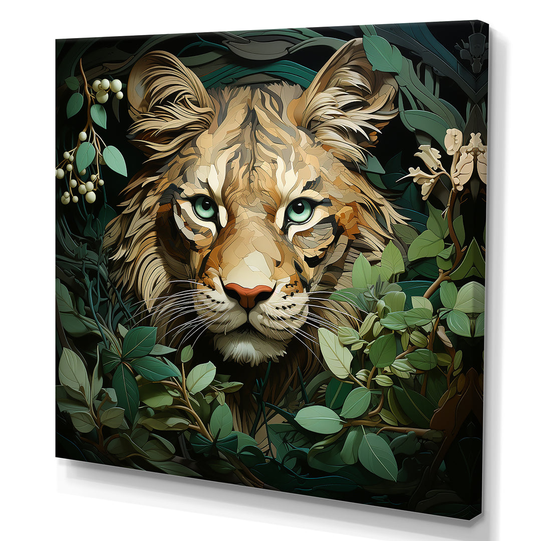 Lion in the green foliage portrait - Lion Wall Art Prints