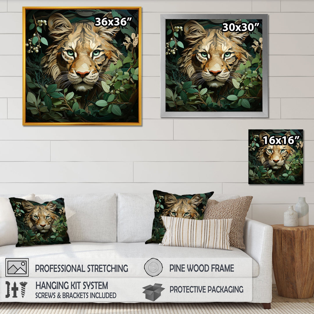 Lion in the green foliage portrait - Lion Wall Art Prints