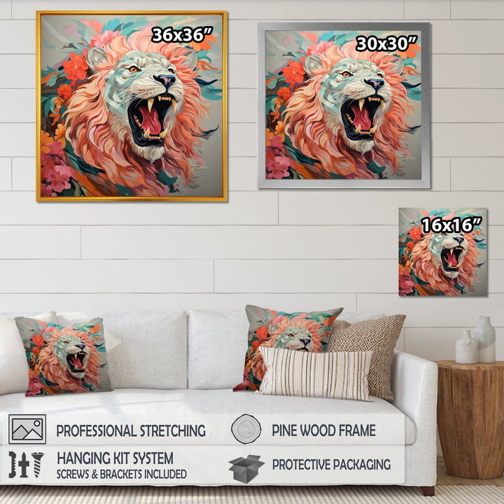 Pink and Grey Lion roar - Pink Lion Wall Art