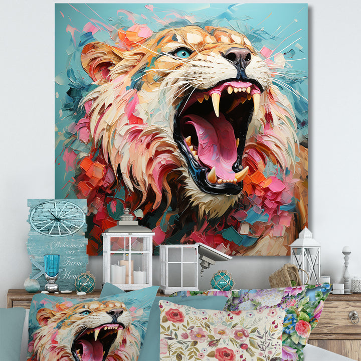 Brown and pink Lion roar - Pink Lion Wall Art