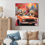 Lions riding in convertible - Lion Large Canvas Wall Art