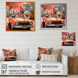 Lions riding in convertible - Lion Large Canvas Wall Art