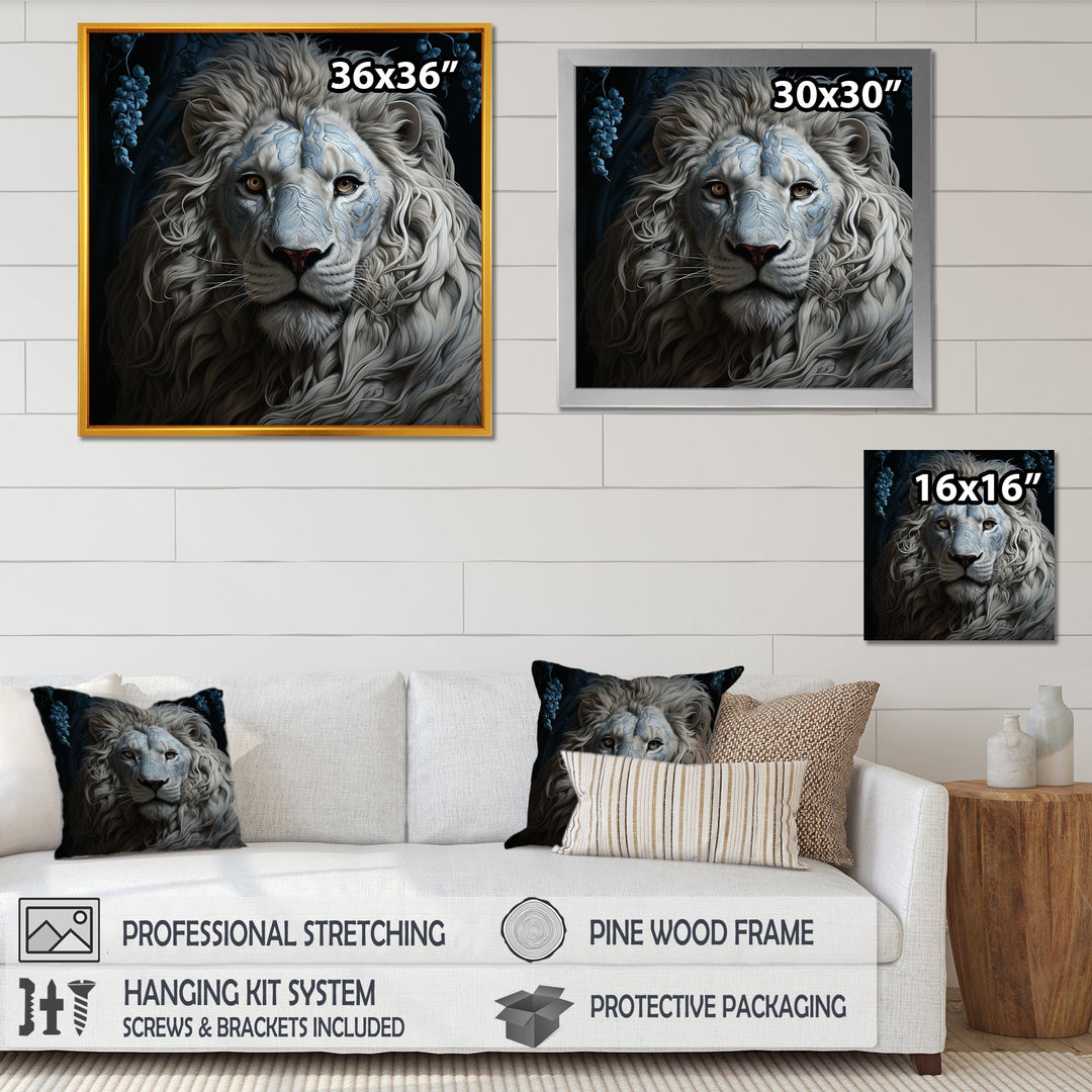 Grey Luminescent Lion - Lion Living Room Wall Art