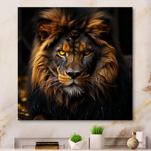 Midnight golden lion - Lion Bedroom Wall Art