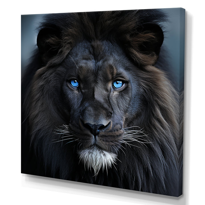 Midnight black and blue lion - Lion Canvas Wall Art