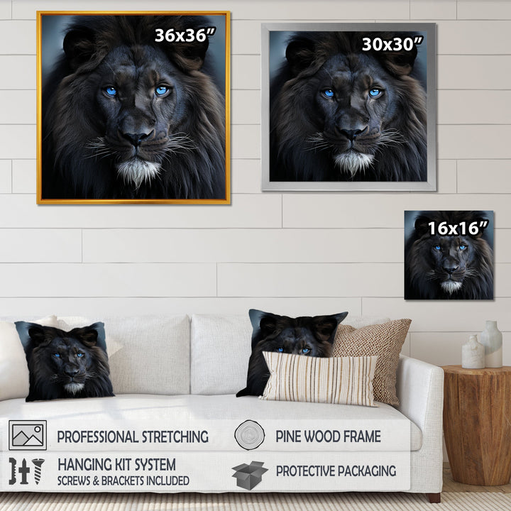 Midnight black and blue lion - Lion Canvas Wall Art