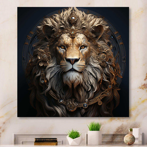 Crowned Lion in Majesty portrait I - Animals Canvas Wall Art