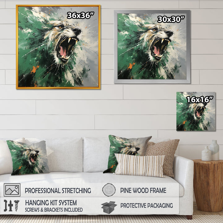 Grey and Green Roaring Lion Charm - Brown Lion Wall Art