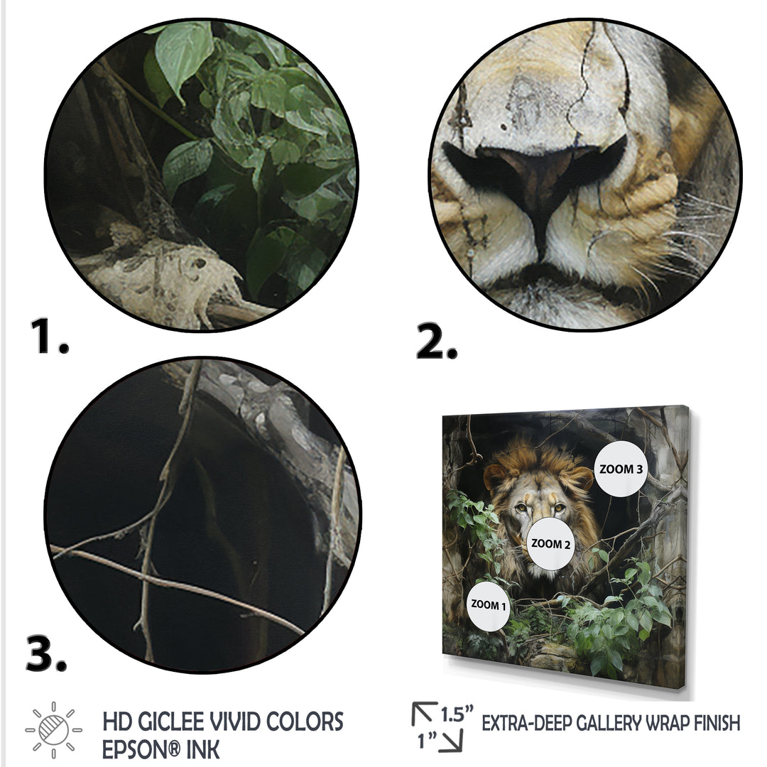 Grey and Green Lion in Jungle - Brown Lion Wall Art