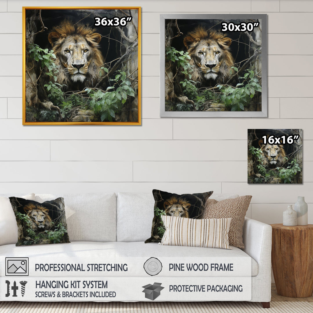 Grey and Green Lion in Jungle - Brown Lion Wall Art