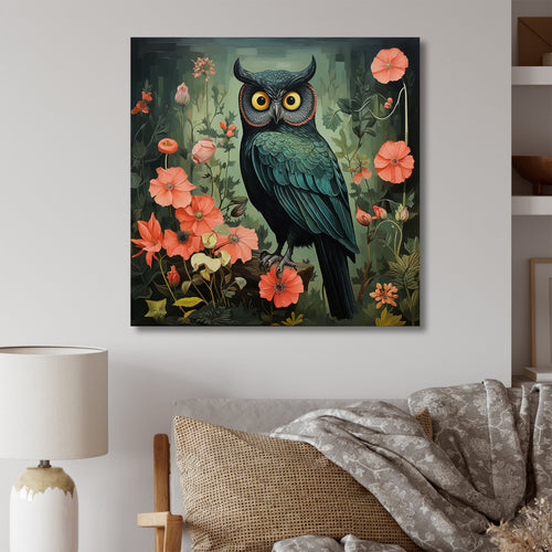 Emerald Owl Matisse Style in Green and Pink - Owl Wall Art Prints