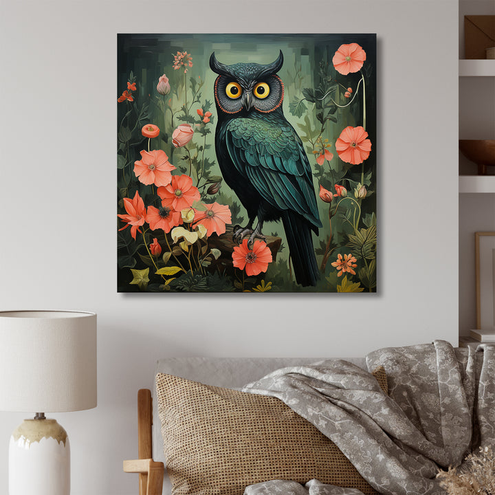 Emerald Owl Matisse Style in Green and Pink - Owl Wall Art Prints