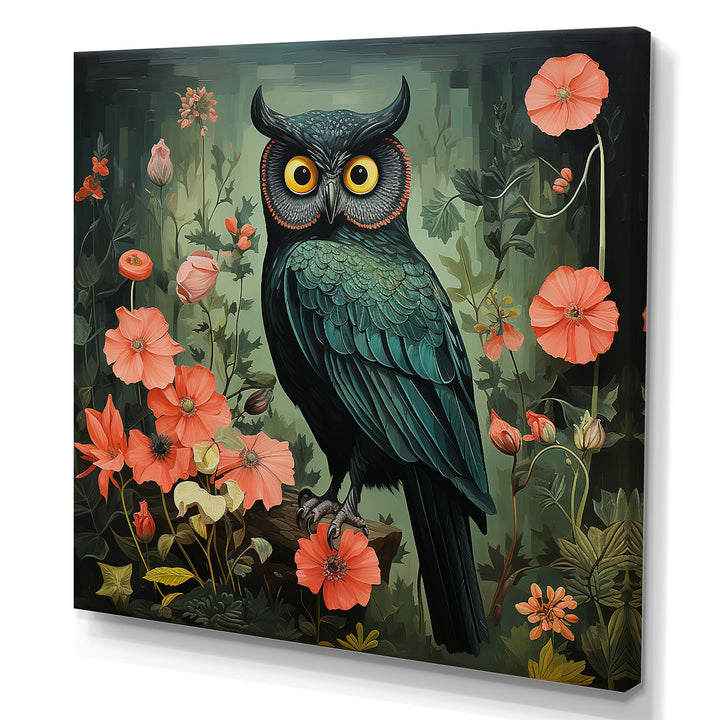 Emerald Owl Matisse Style in Green and Pink - Owl Wall Art Prints