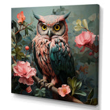 Blue and pink Owls gaze floral forest II - Animals Canvas Wall Art