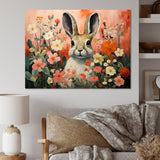 Pink Rabbit flower meadows - Rabbit Framed Canvas Art