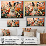 Pink Rabbit flower meadows - Rabbit Framed Canvas Art
