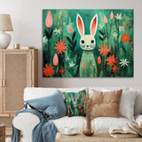 Green and pink Rabbit flower meadows - Rabbit Large Canvas Wall Art