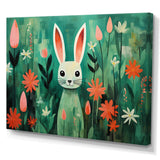 Green and pink Rabbit flower meadows - Rabbit Large Canvas Wall Art