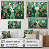 Green and pink Rabbit flower meadows - Rabbit Large Canvas Wall Art