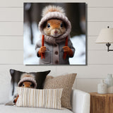 Squirrel with Hat in snow - Squirrel Canvas Wall Art