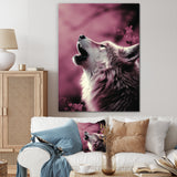 Pink Howling wolf at sunset - Wolf Wall Decor