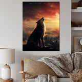 Yellow Howling wolf at sunset - Wolf Wall Decor