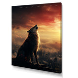 Yellow Howling wolf at sunset - Wolf Wall Decor