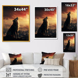 Yellow Howling wolf at sunset - Wolf Wall Decor