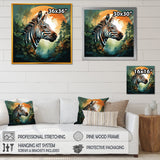 Elegant sunset Zebra portrait - Zebra Framed Canvas Art