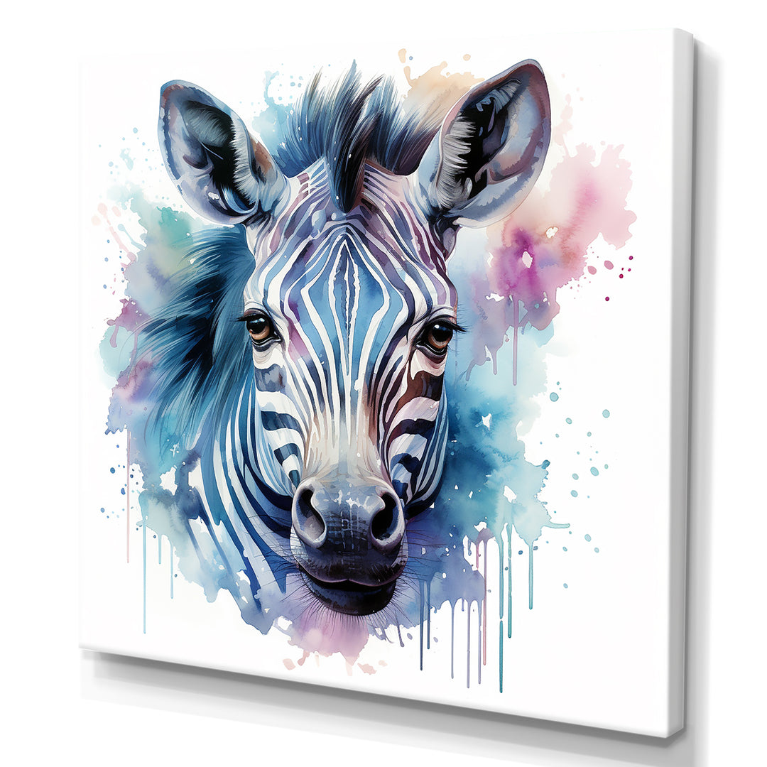 Blue and pink Zebra Savannah - Zebra Living Room Wall Art