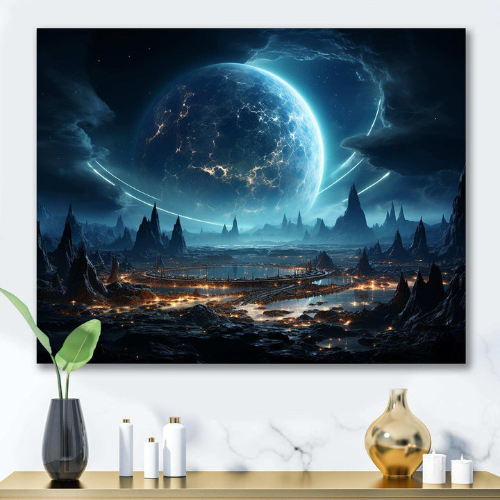 White and blue cosmic space landscape I - Astronomy &amp; Space Canvas Wall Art