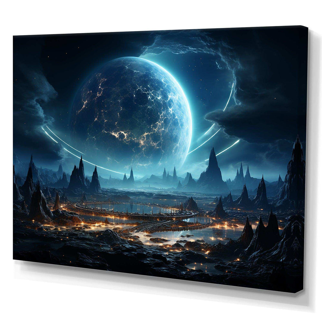 White and blue cosmic space landscape I - Astronomy &amp; Space Canvas Wall Art