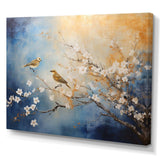 Gold and blue birds on floral tree - Animals Canvas Wall Art