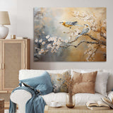 Gold and Grey birds on floral tree I - Animals Canvas Wall Art