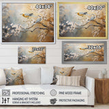 Gold and Grey birds on floral tree I - Animals Canvas Wall Art