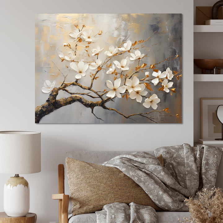 Gold and Grey floral tree serenity - Bird Wall Art Prints
