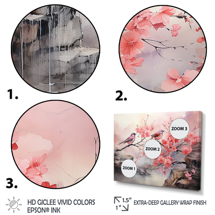 Sakura Pink birds on pink blossom tree - Pink Bird Wall Art