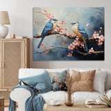 Sakura blue birds on pink blossom tree - Bird Framed Canvas Art