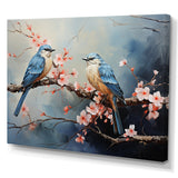 Sakura blue birds on pink blossom tree - Bird Framed Canvas Art